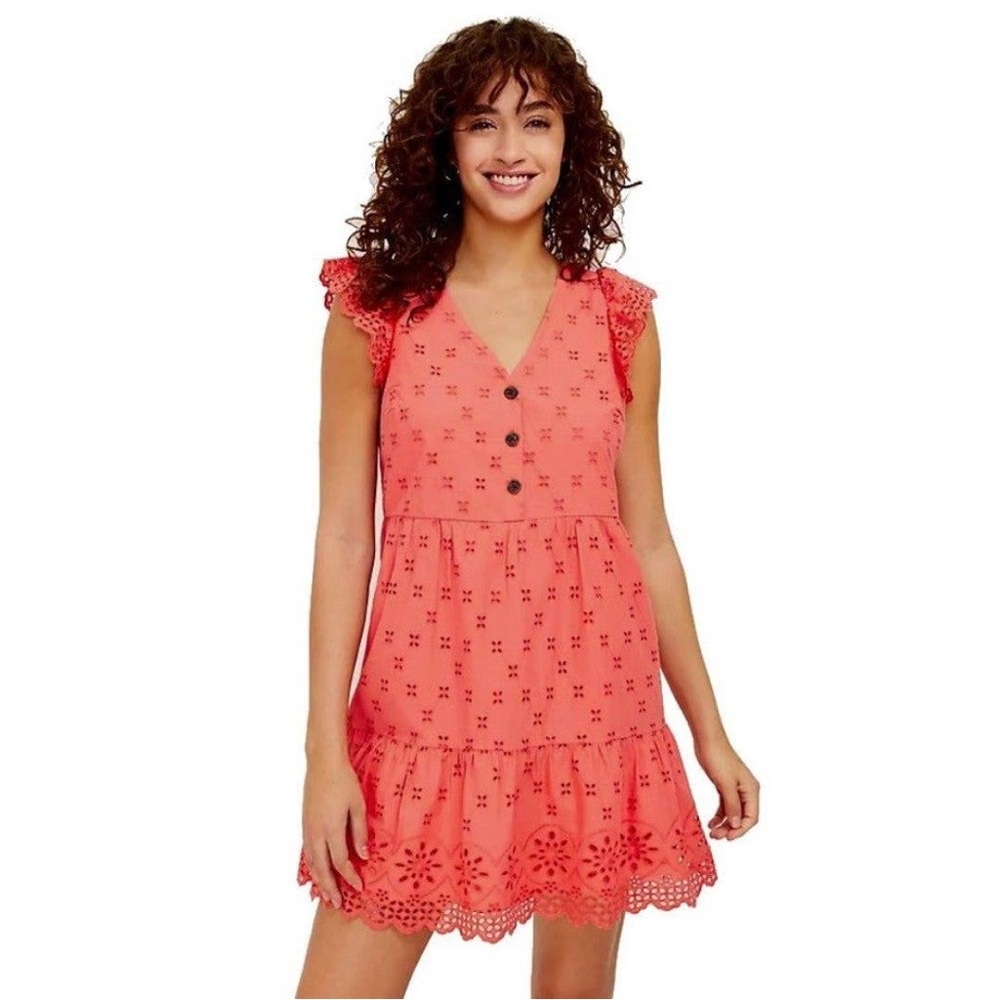 Loft Eyelet Tiered Swing Dress Candied Orange Size 4